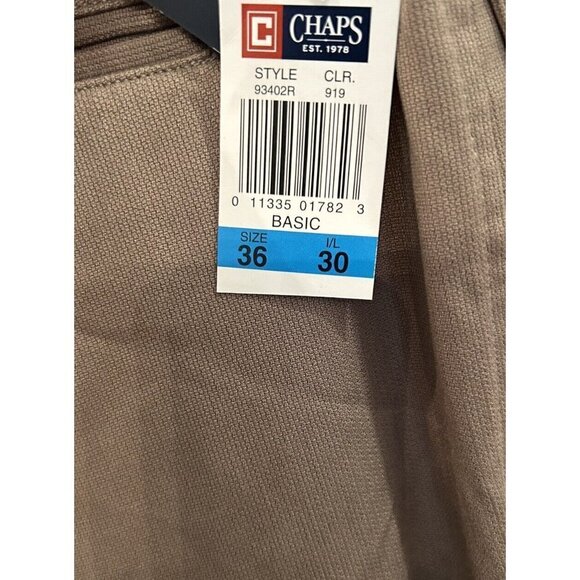 CHAPS Mens Pleated Travel Pant Traditional Fit Easy Care Tan Brown 36 x 30 NEW - Picture 6 of 7